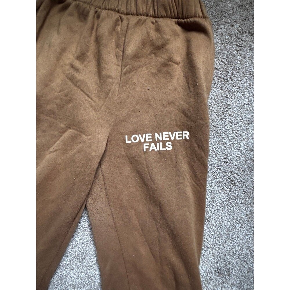 Khaki “Love Never Fails” Crop Hoodie and Sweatpants Set L - Picture 5 of 8
